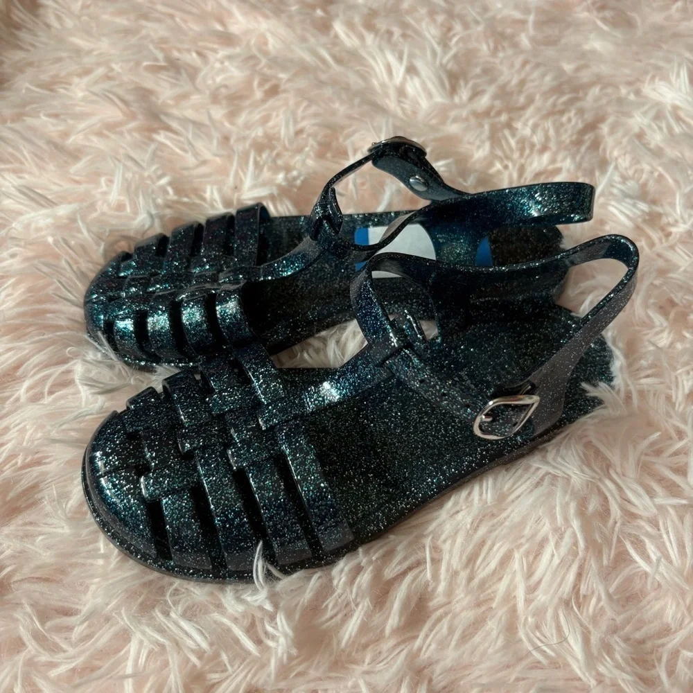 Old Navy Blue Glitter T-strap Fisherman Sandals Sz 13 Kids Girls